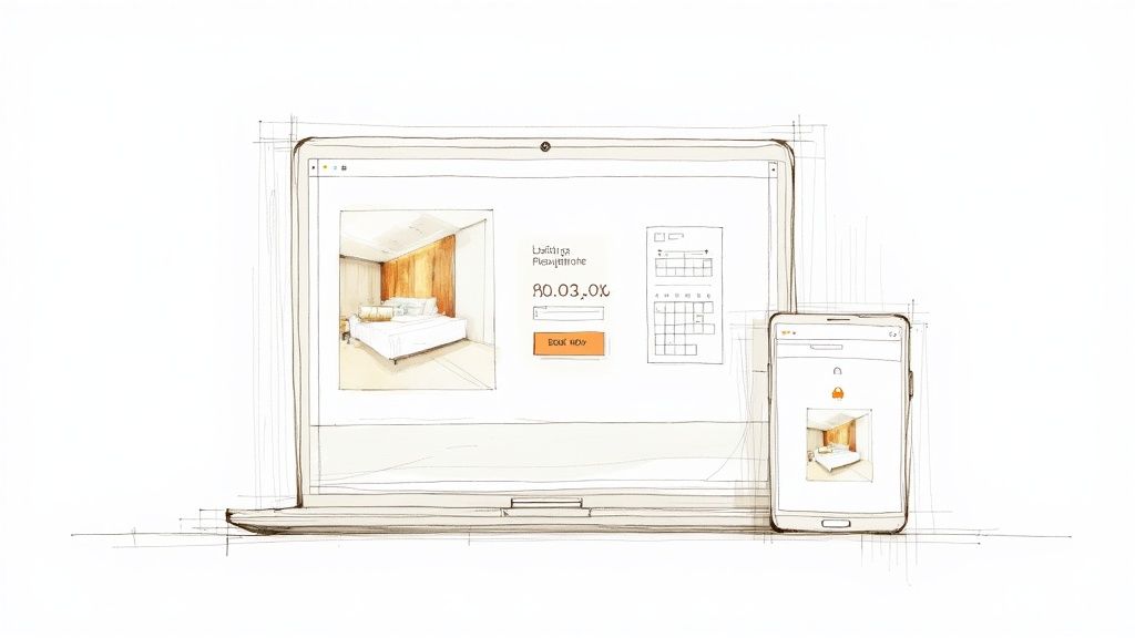 A laptop screen showing a professionally designed vacation rental website.