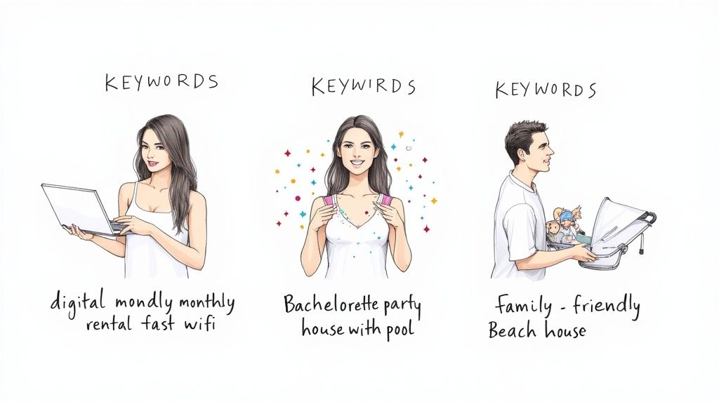 A group of friends enjoying a vacation rental with a pool, representing a niche guest segment.