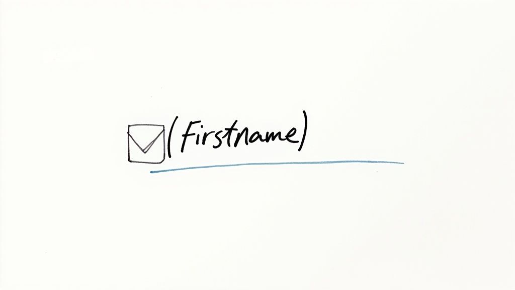 Hand-drawn email icon next to '(Firstname)' and an underline, symbolizing email personalization.