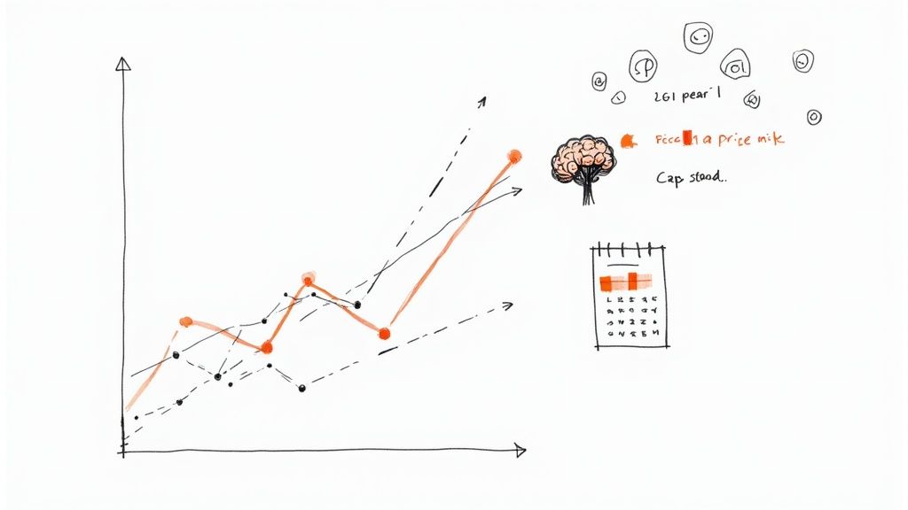 A person using a laptop with charts and data visualizations on the screen, symbolizing dynamic pricing and automation.