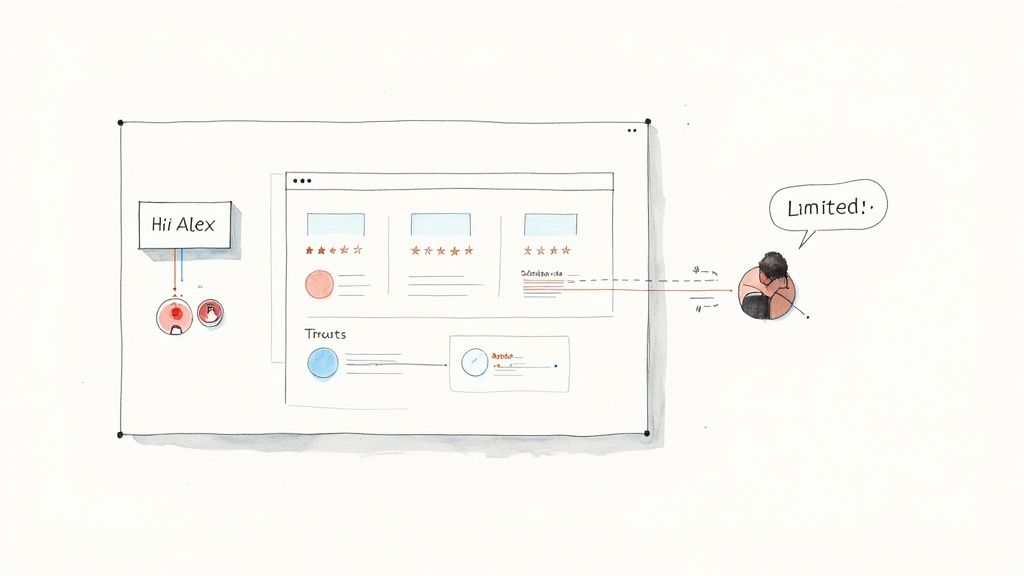 A collage of customer reviews, star ratings, and trust badges, symbolizing social proof and credibility.