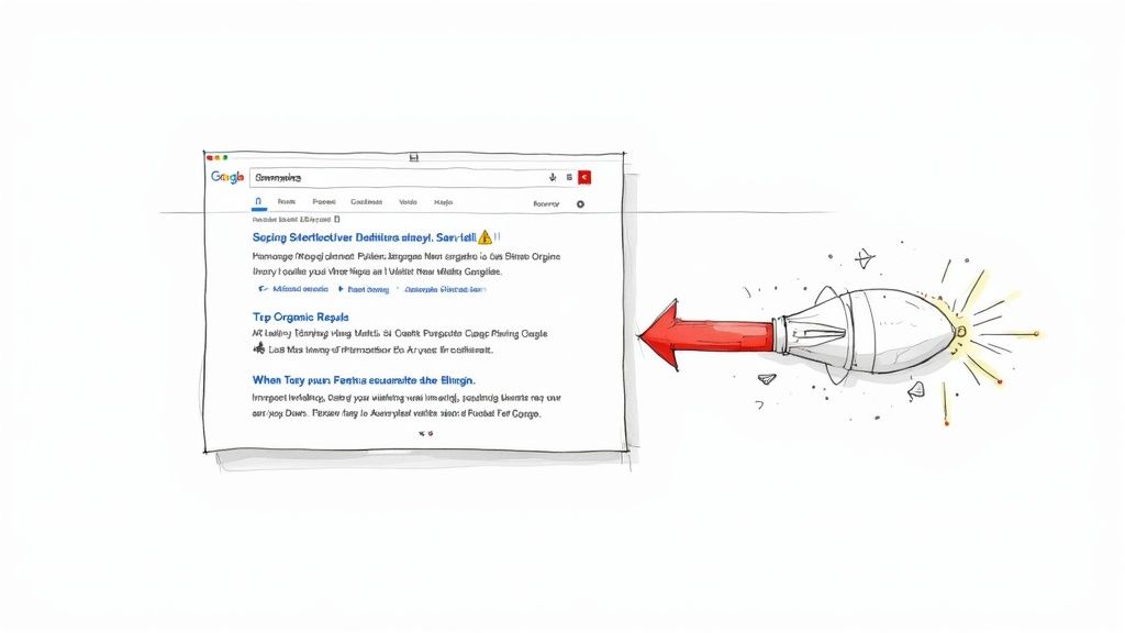 A graphic showing a search engine results page where a single brand appears in both the top paid ad spot and the #1 organic ranking, symbolizing total visibility.