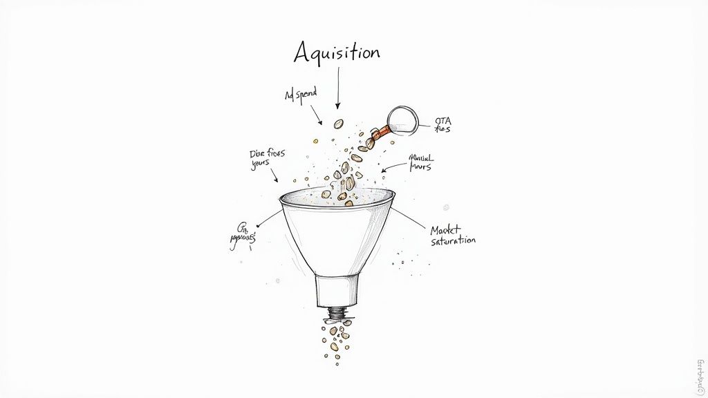 A person analyzing a chart on a laptop, representing customer acquisition costs