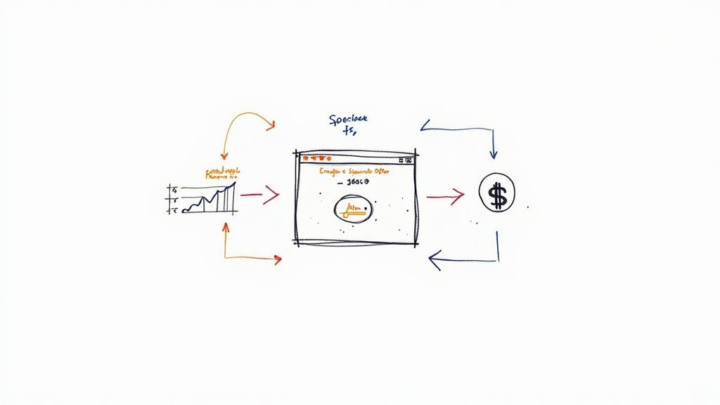 Diagram showing vacation rental booking workflow from social media engagement to revenue generation