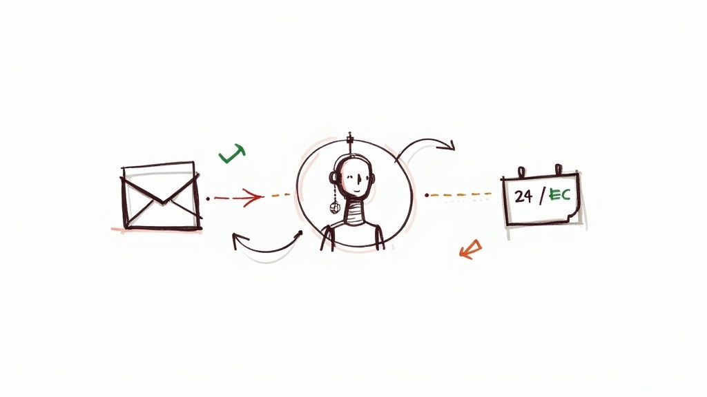 An abstract image representing AI and automation with glowing blue lines and data points.