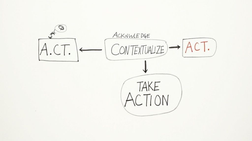 A host carefully considers their response on a tablet, with a serene background.