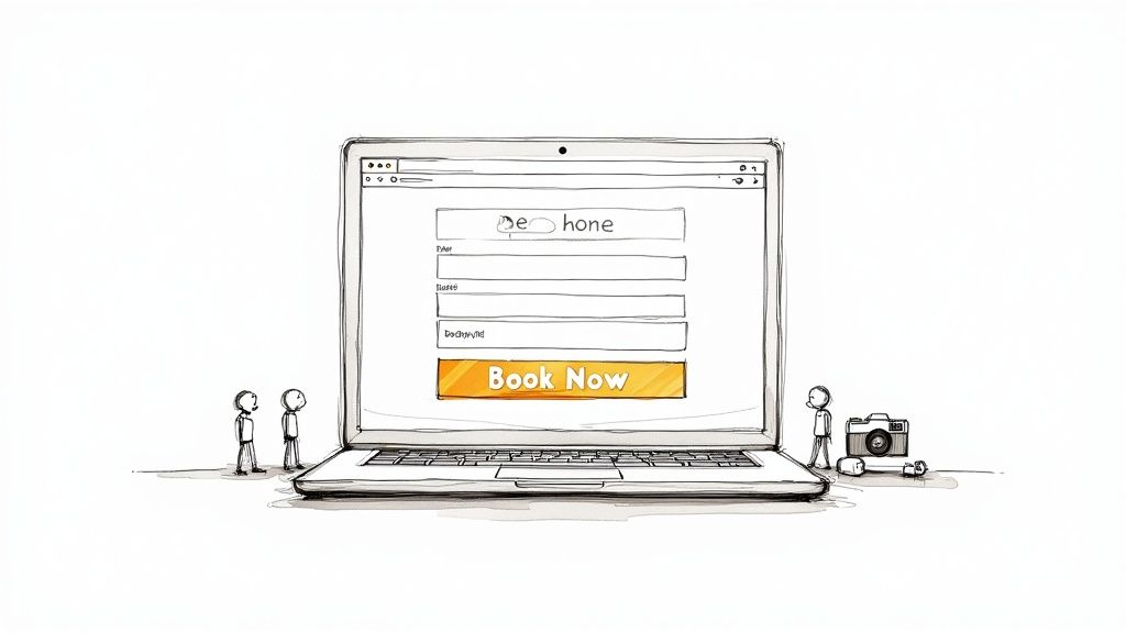 A sleek, user-friendly website for a short-term rental shown on a laptop screen, designed to maximize direct bookings.