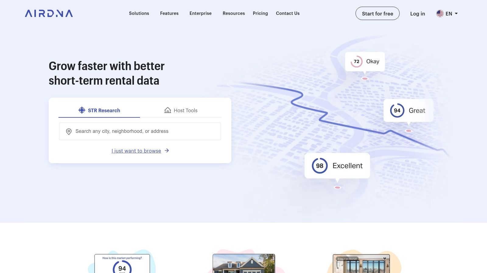 AirDNA MarketMinder dashboard showing key performance indicators like occupancy and average daily rate for a city.