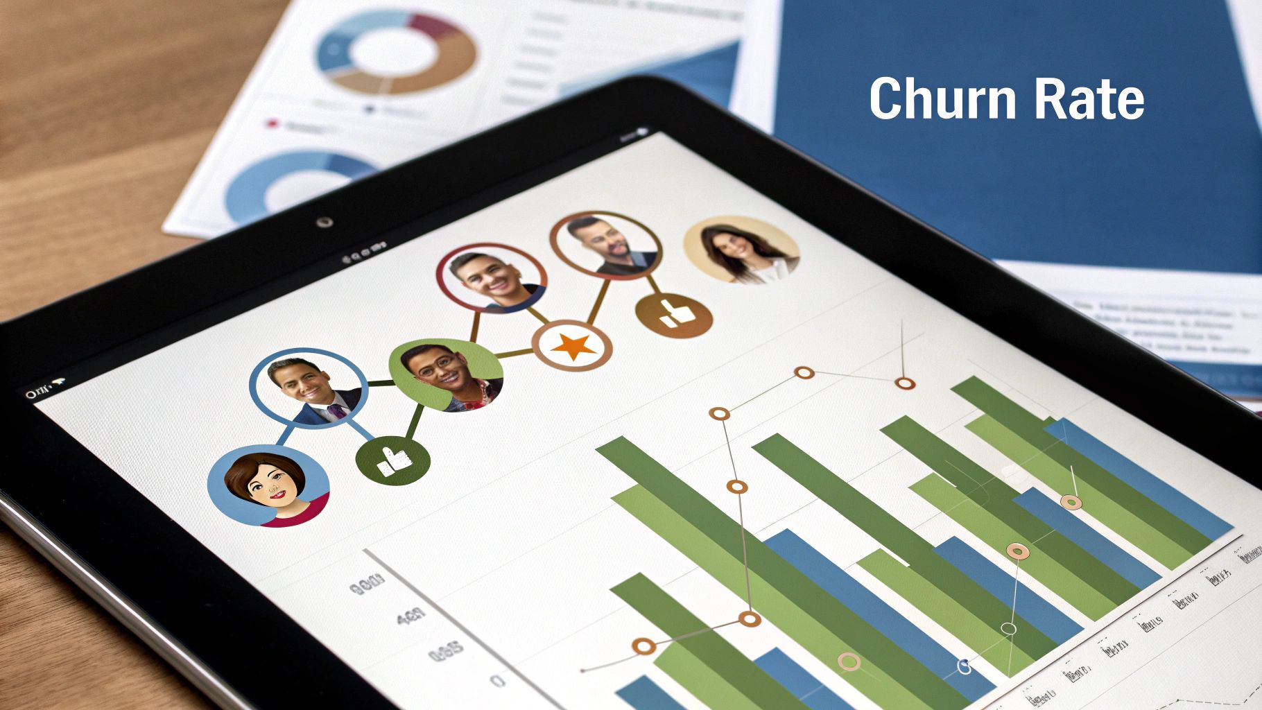 A digital financial chart showing various financial health indicators like gross margin and burn rate on a screen.