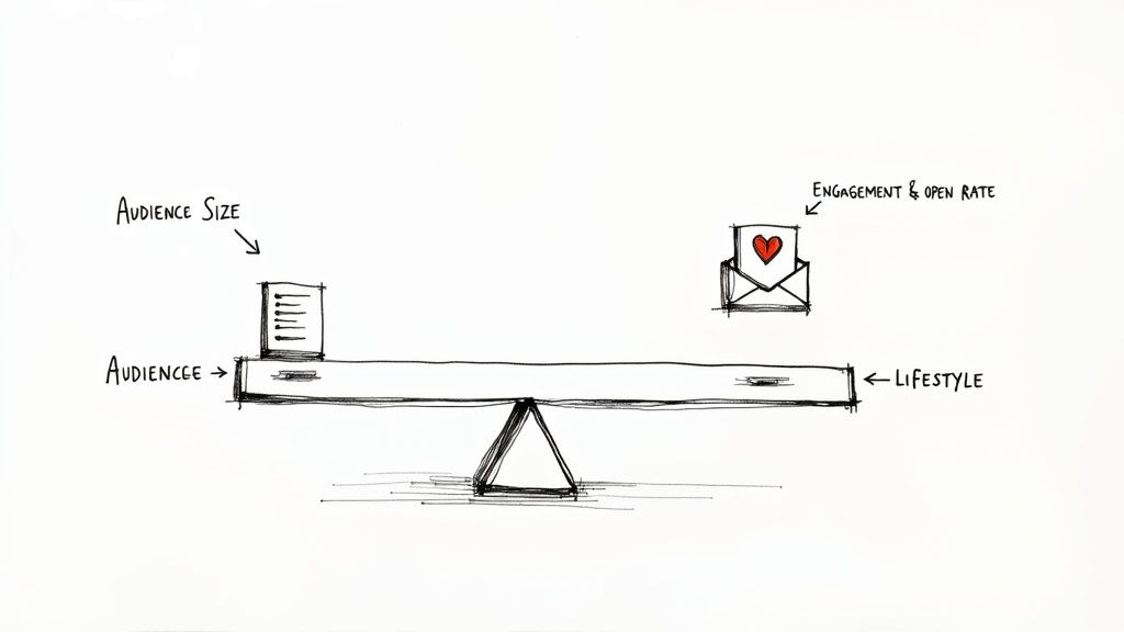 A person pointing at a bar chart showing rising email advertising costs.