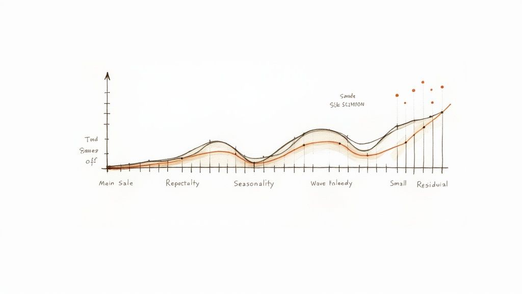 A hand-drawn chart illustrating sales trends across various forecasting categories.