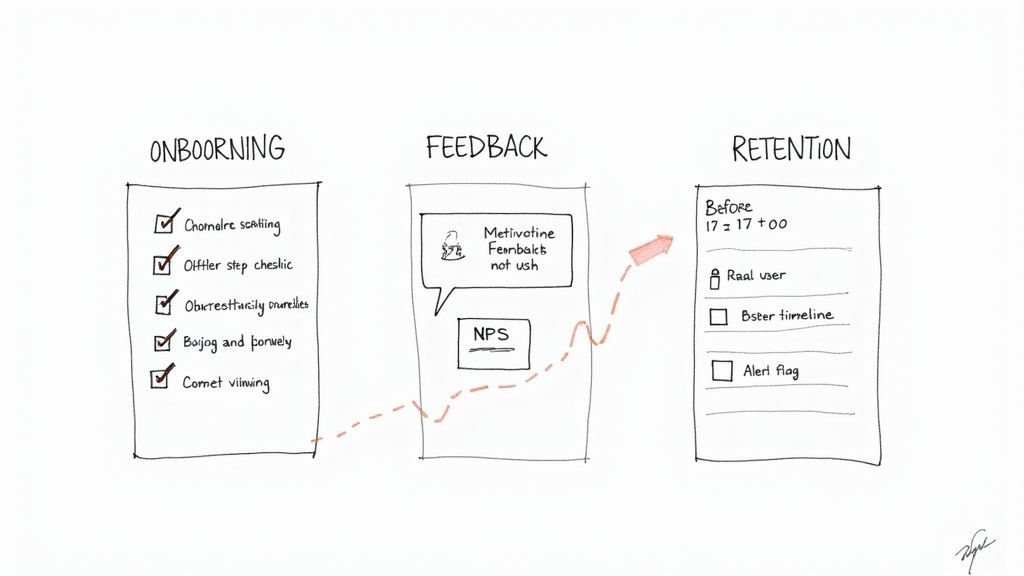 A person at a desk analyzing churn data on a computer screen, planning their next steps.