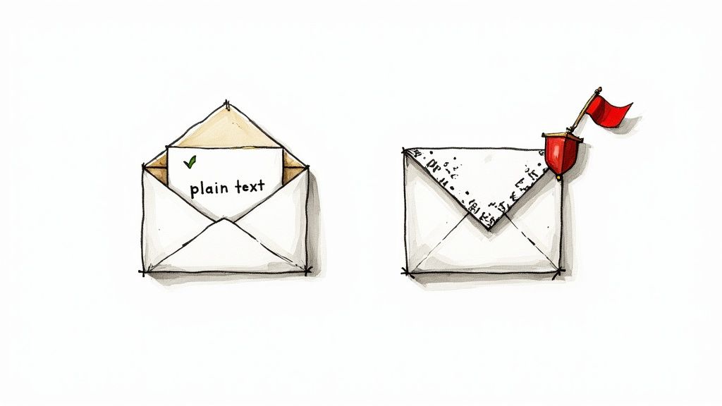 Man looking at email analytics on a screen with a cup of coffee