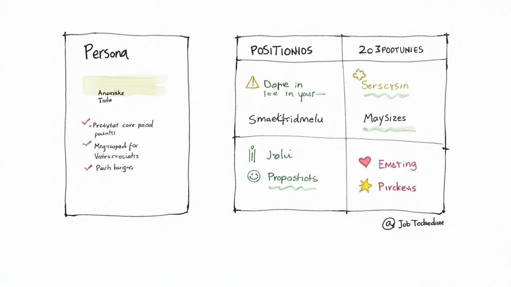 A team collaborating around a whiteboard, defining a customer profile