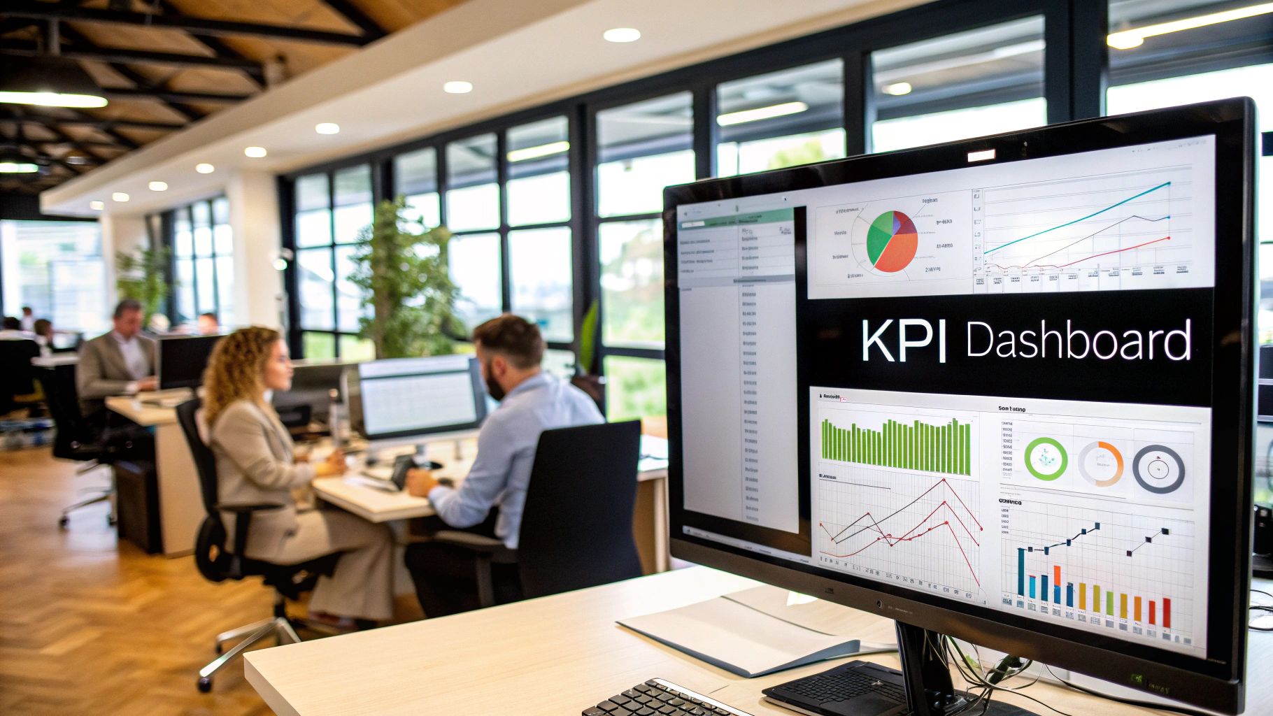 KPI Dashboard showing various charts and metrics for business performance monitoring.