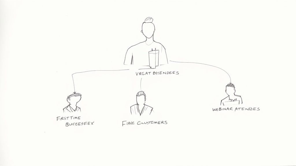 A diagram showing a large group of people being divided into smaller, targeted segments based on different characteristics.