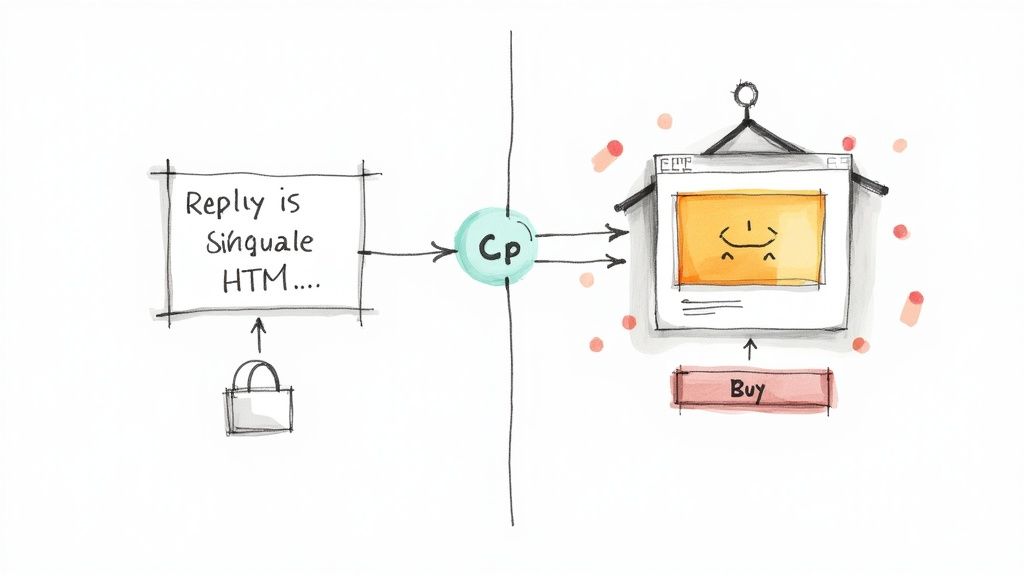 Woman analyzing conversion data on a laptop in a modern office