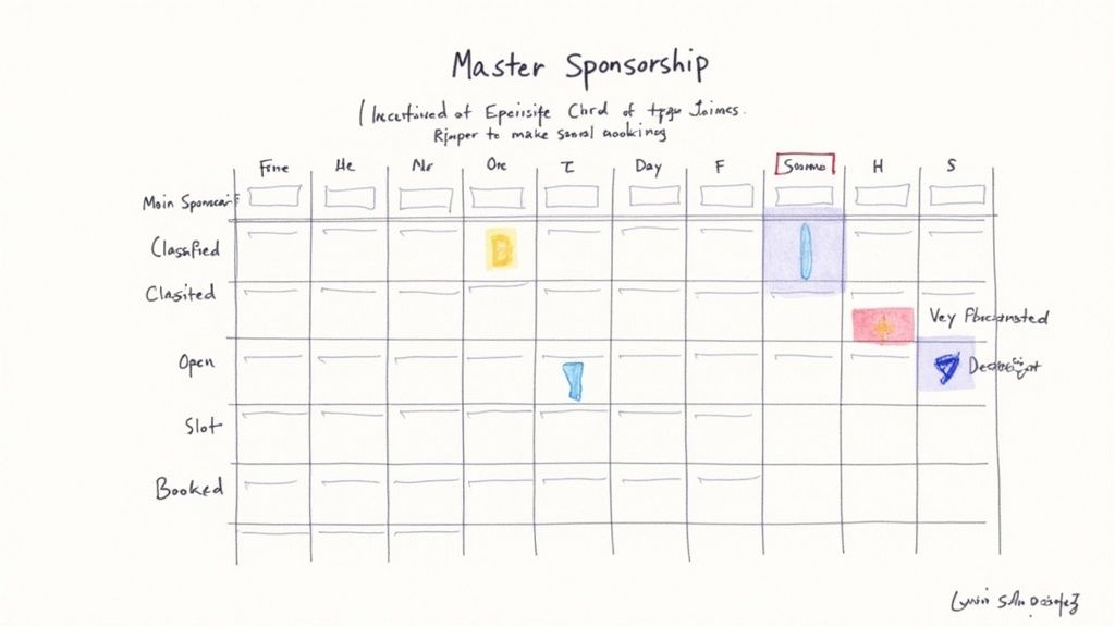 A handwritten 'Master Sponsorship' grid displaying various sponsorship categories and their status across different days or periods.