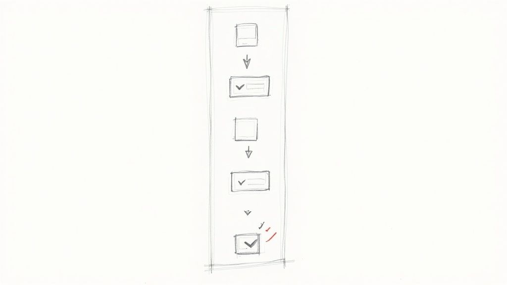 Workflow diagram showing automated newsletter content insertion process with checkmarks and arrows indicating sequential steps