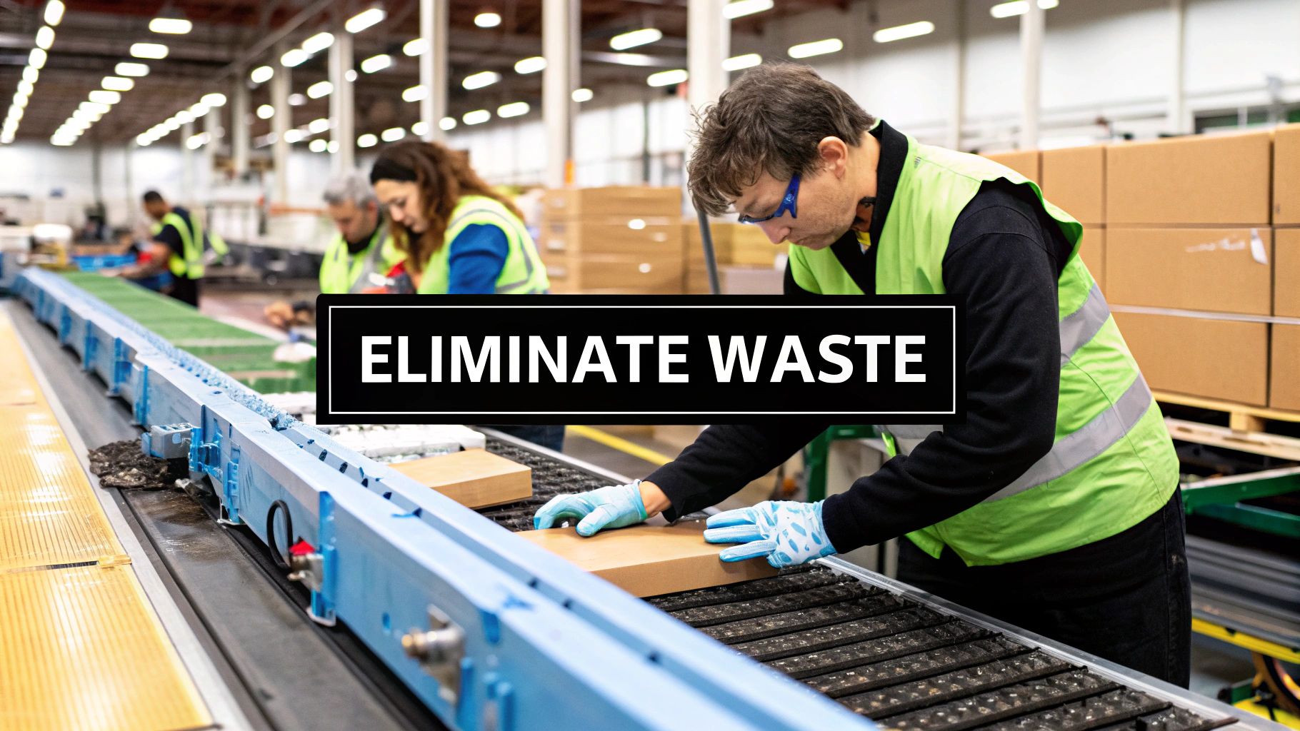 Lean Manufacturing concept showing the elimination of waste to create value