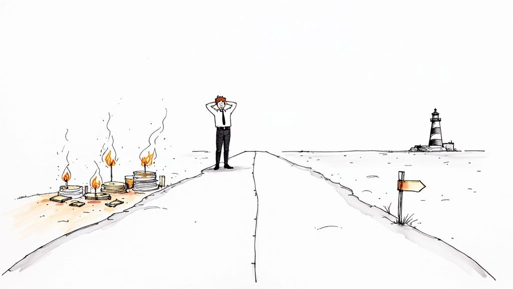 A group of people collaborating on a strategic plan with charts and sticky notes.