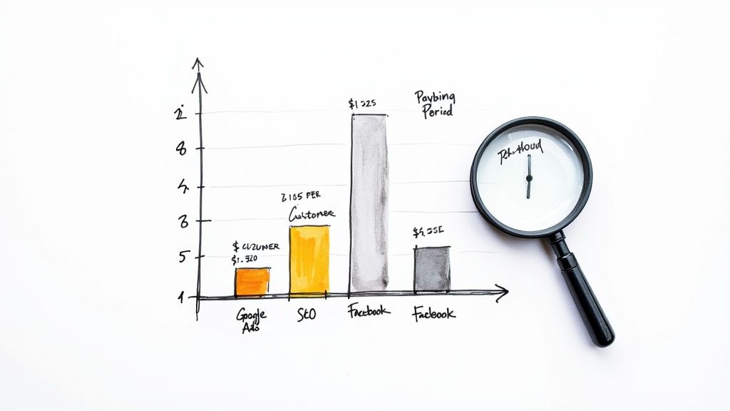 Chart showing different CAC per channel