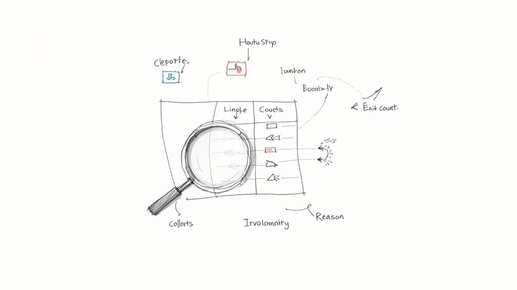A diagram showing various data sources like CRM, analytics, and support tickets flowing into a central point for churn analysis.