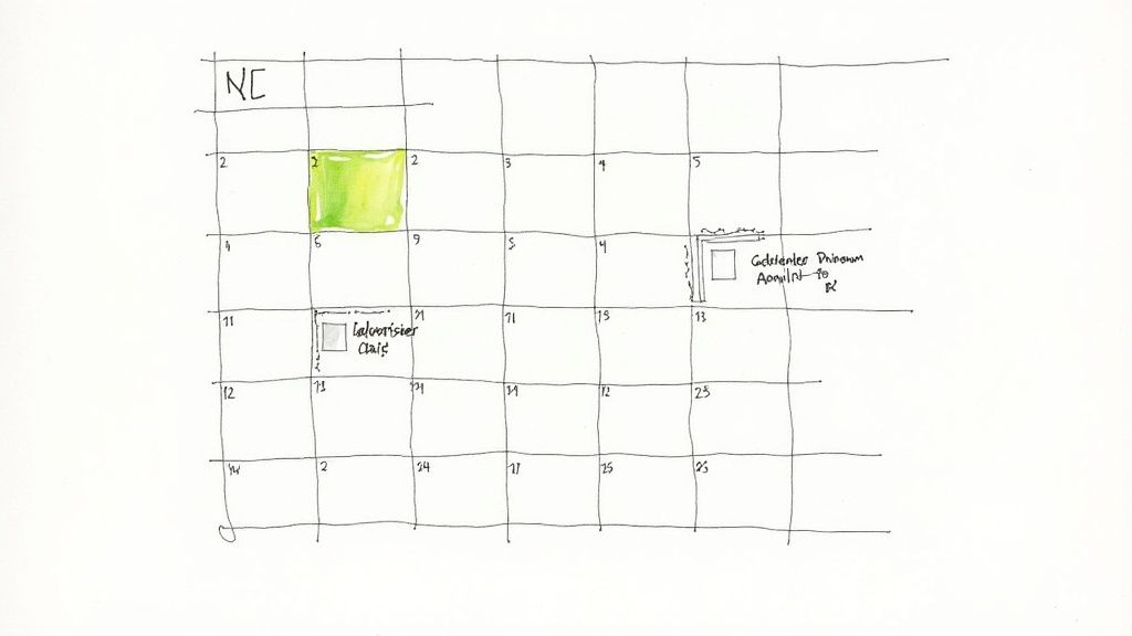 A clean, organized calendar view showing color-coded ad slots for a newsletter, representing a streamlined management system.