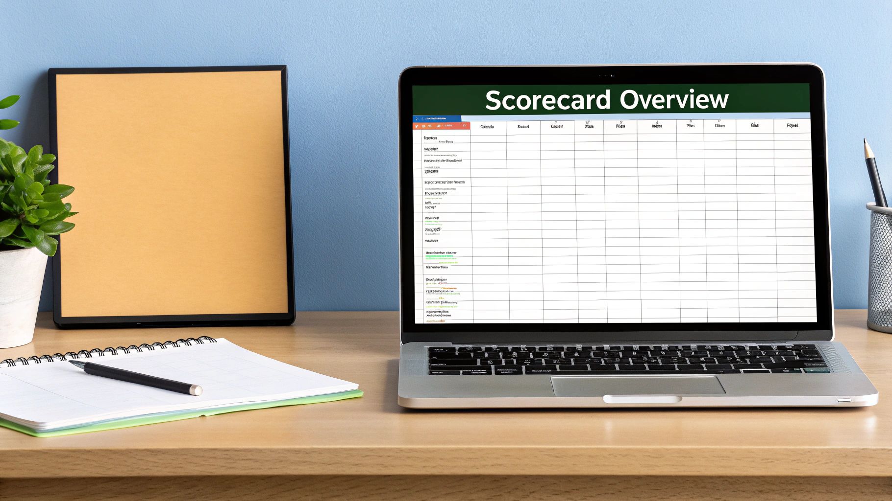 An image showing a well-organized Excel scorecard with graphs and color-coded cells, representing performance tracking.