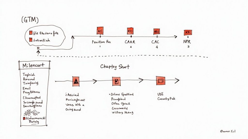 A person at a desk creating a GTM action plan on a laptop