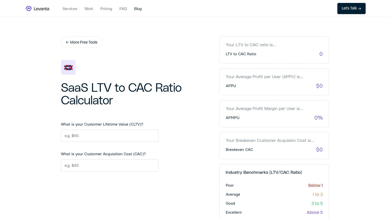 Levanta Labs LTV CAC Calculator