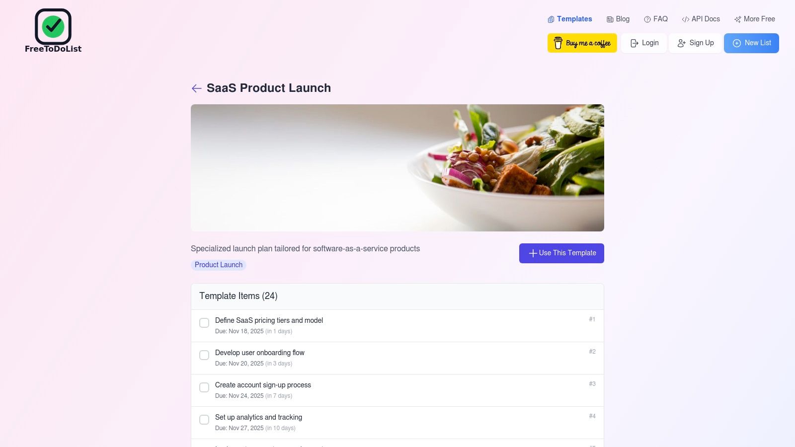 FreeToDoList — SaaS Product Launch Template
