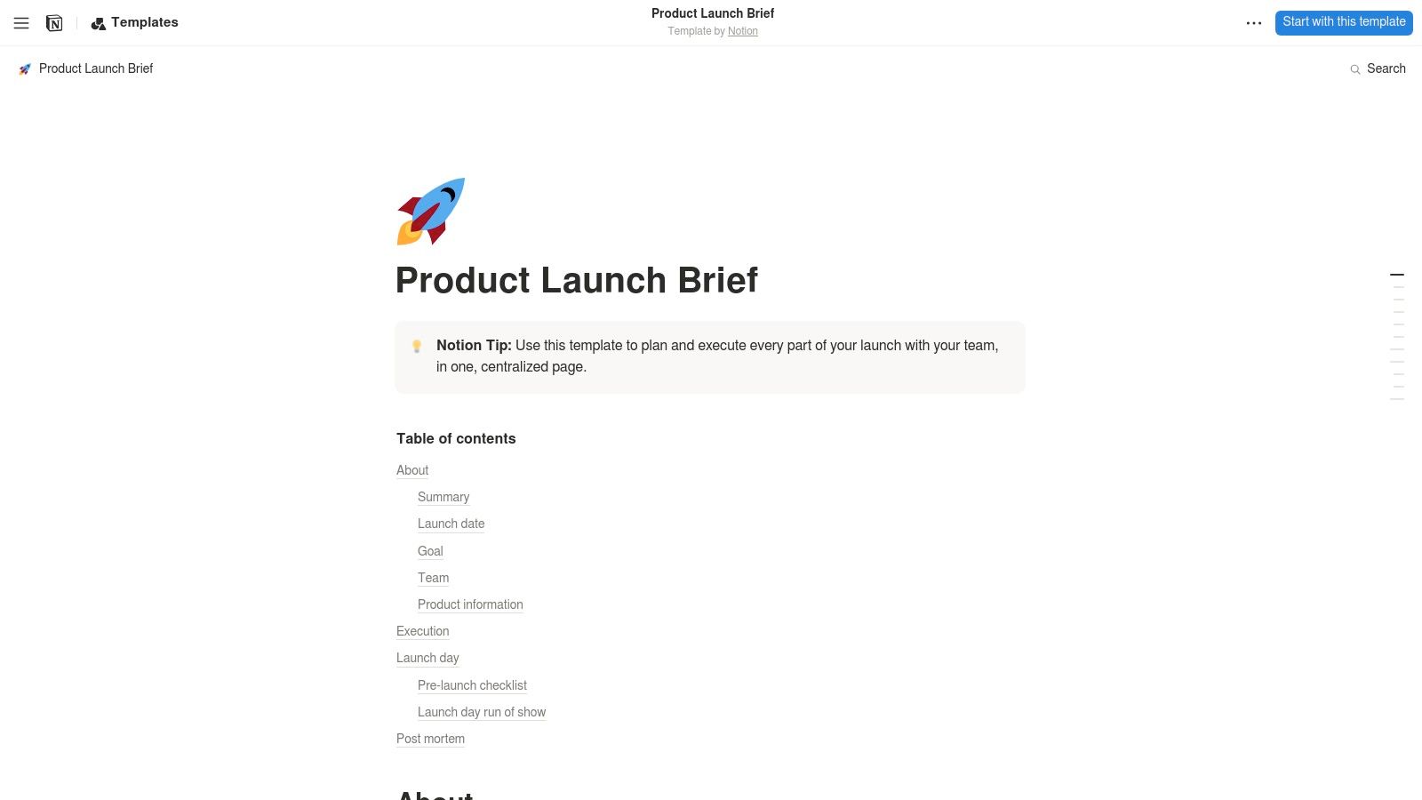 Notion Product Launch Brief Template