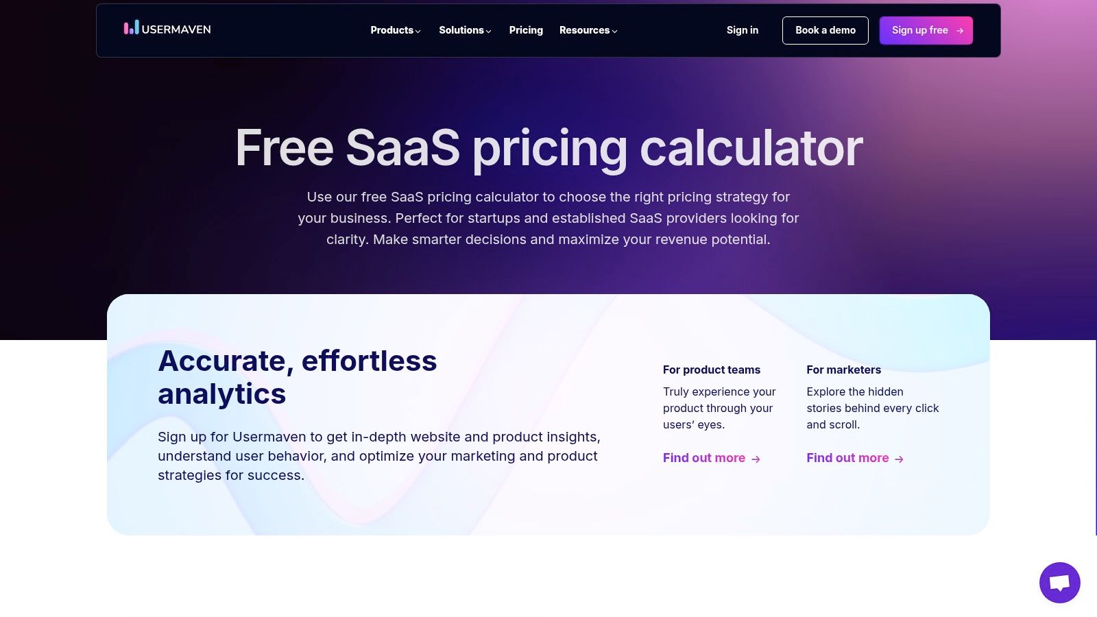 Usermaven SaaS Pricing Calculator Interface
