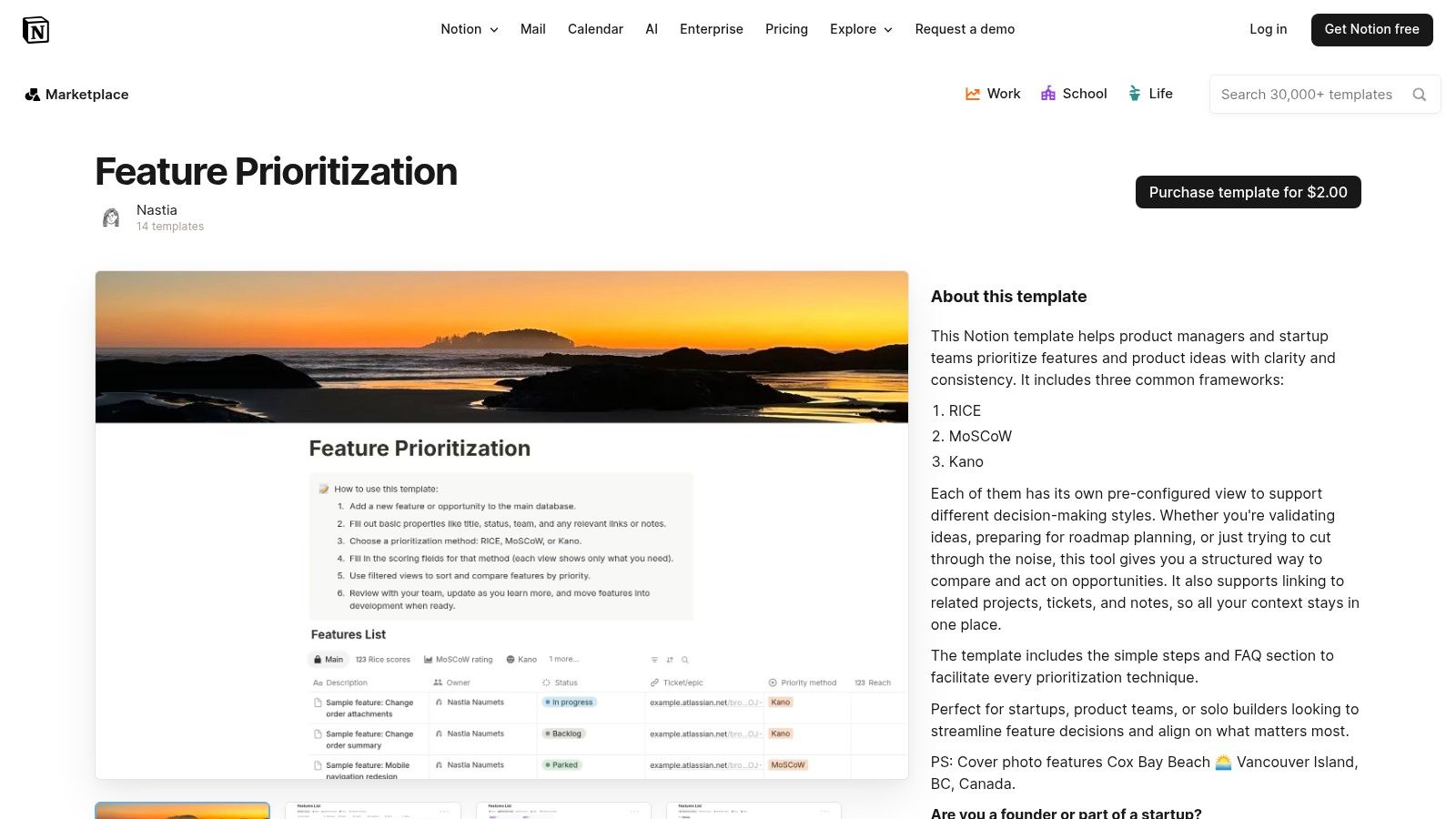 Notion – Free Feature Prioritization Templates