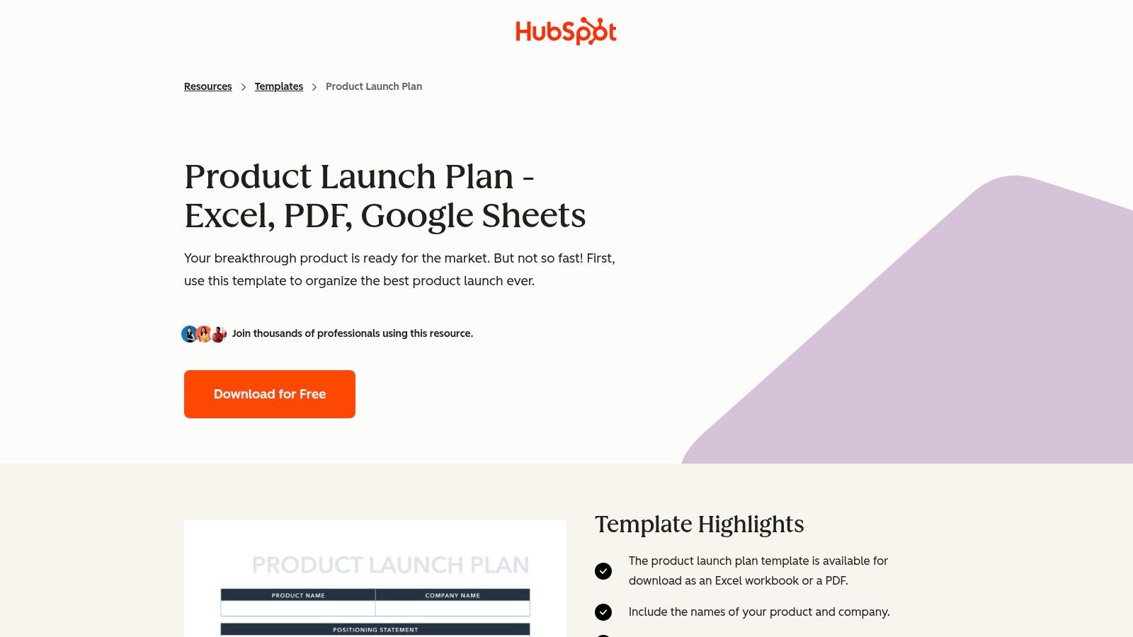 HubSpot Product Launch Plan Template