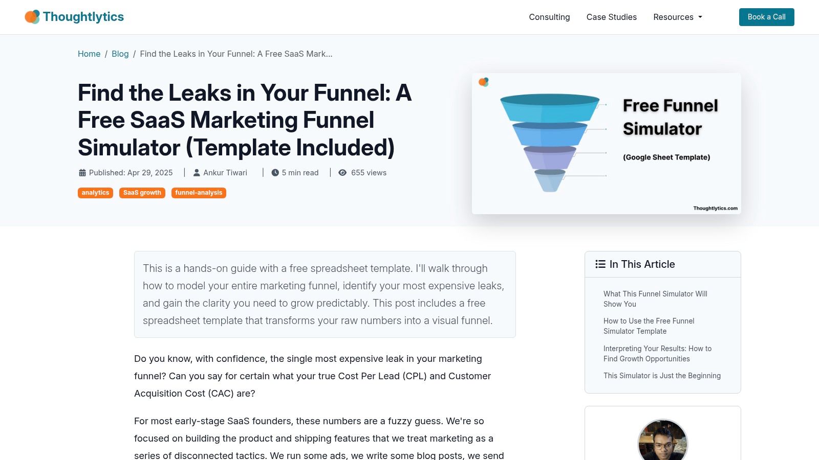 Thoughtlytics — Free SaaS Funnel Simulator & Calculator (Google Sheets)