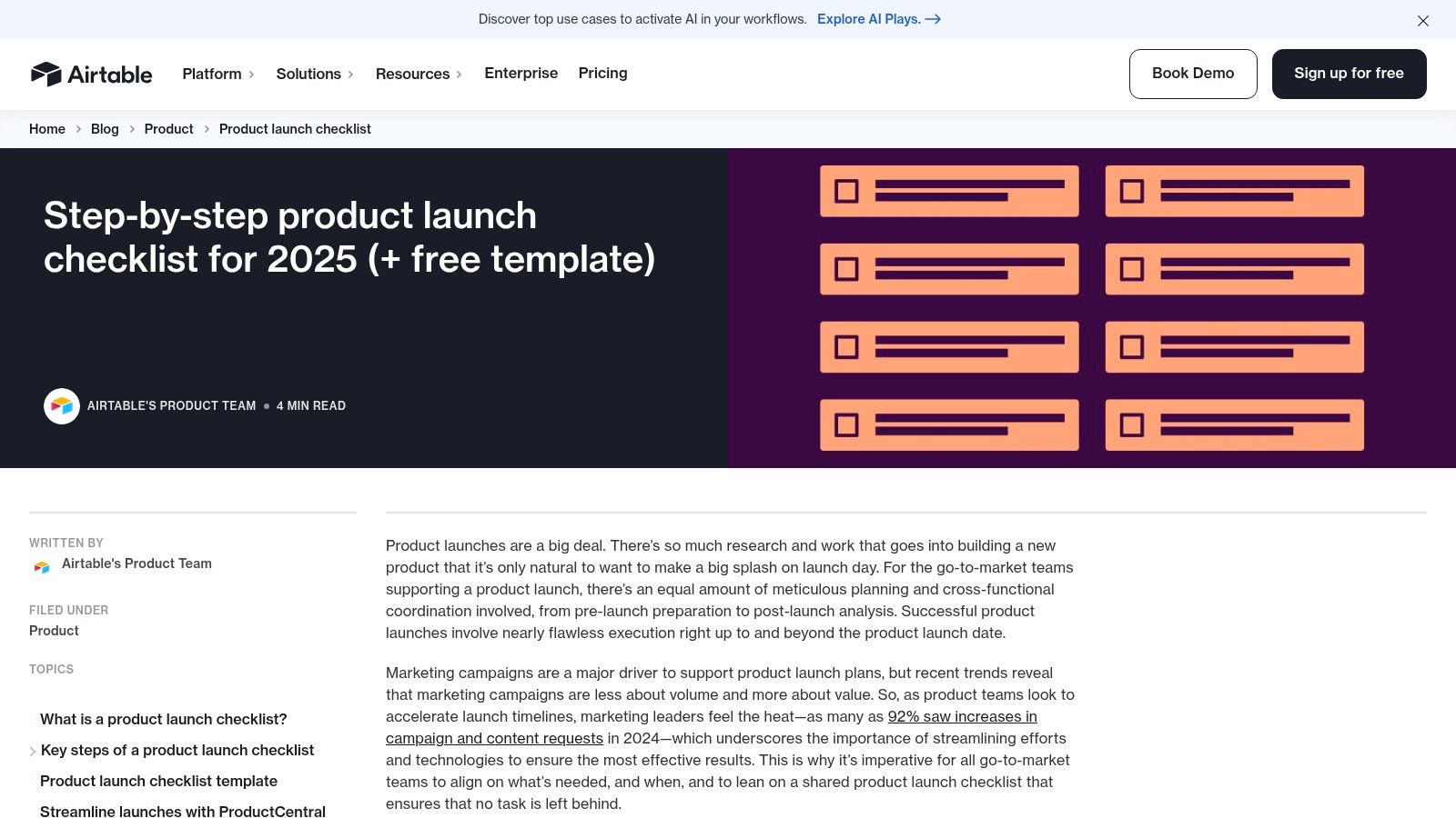 Airtable Product Launch Checklist Template