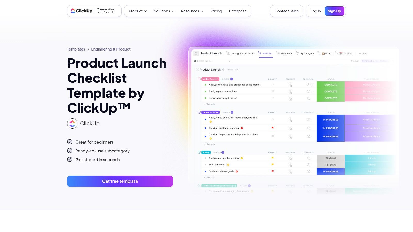 ClickUp Product Launch Checklist Template
