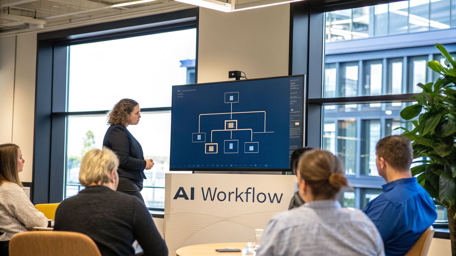 An image showing a flowchart or diagram representing an AI-powered workflow, with stages like data ingestion, AI enrichment, and quality assurance.