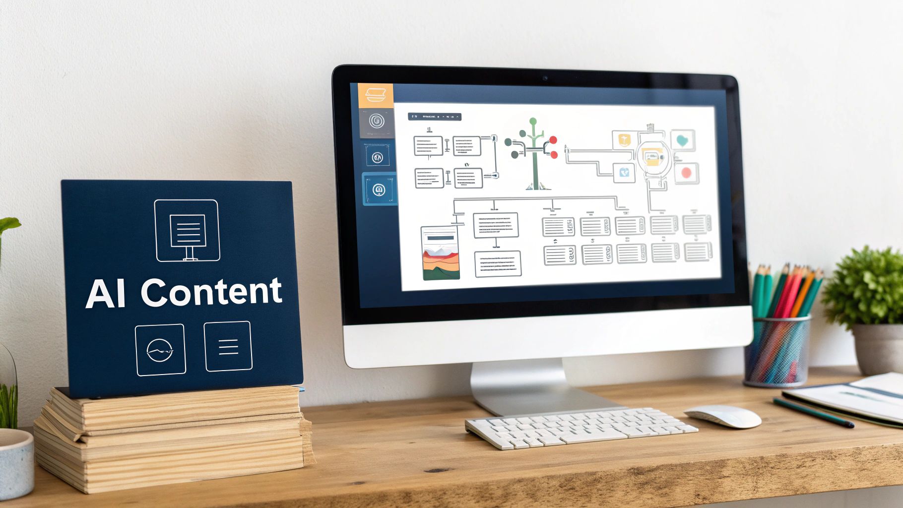 How End-to-End Product Optimisation Reduces Retail Operating Costs 3 An AI interface showing automated content workflows, with product images being tagged and descriptions being generated on a futuristic dashboard.