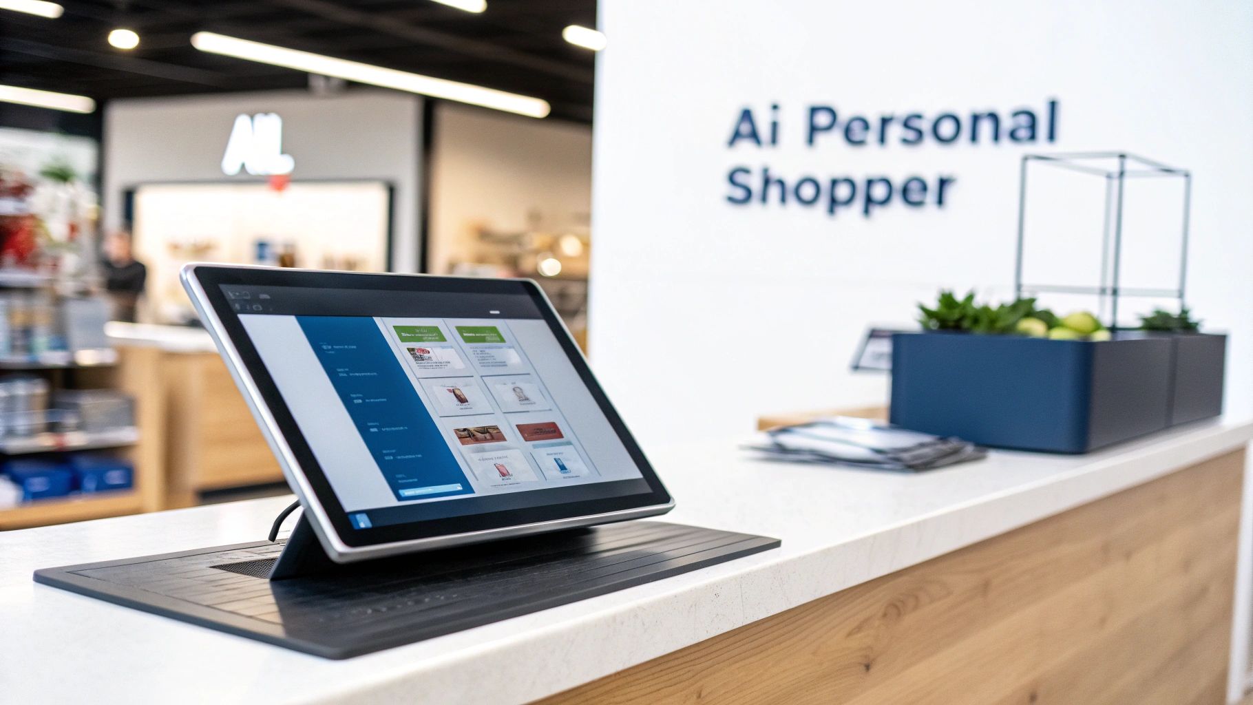 A conceptual image of an AI agent shopping for products online, representing agentic search.