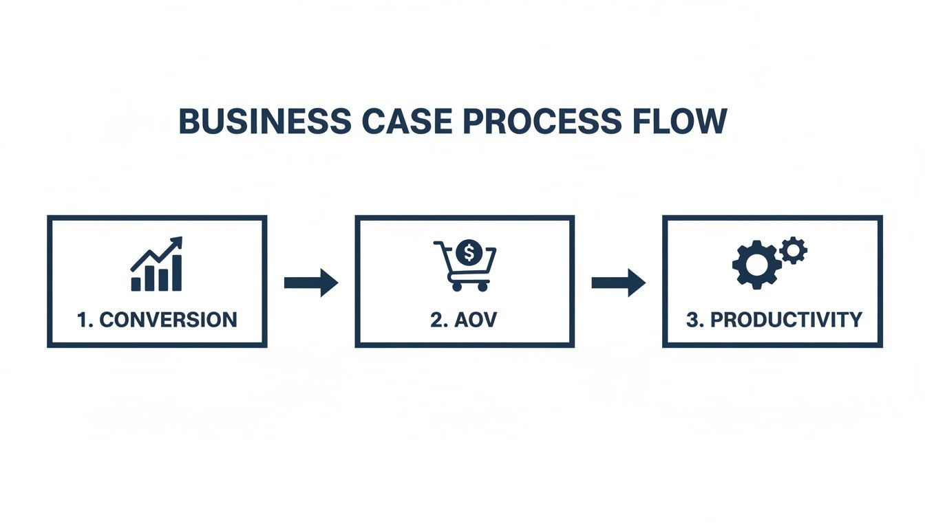 Automate Your Digital Shelf With AI Product Feeds 3 Visual representation of a business process flow, detailing steps for conversion, AOV, and productivity metrics.