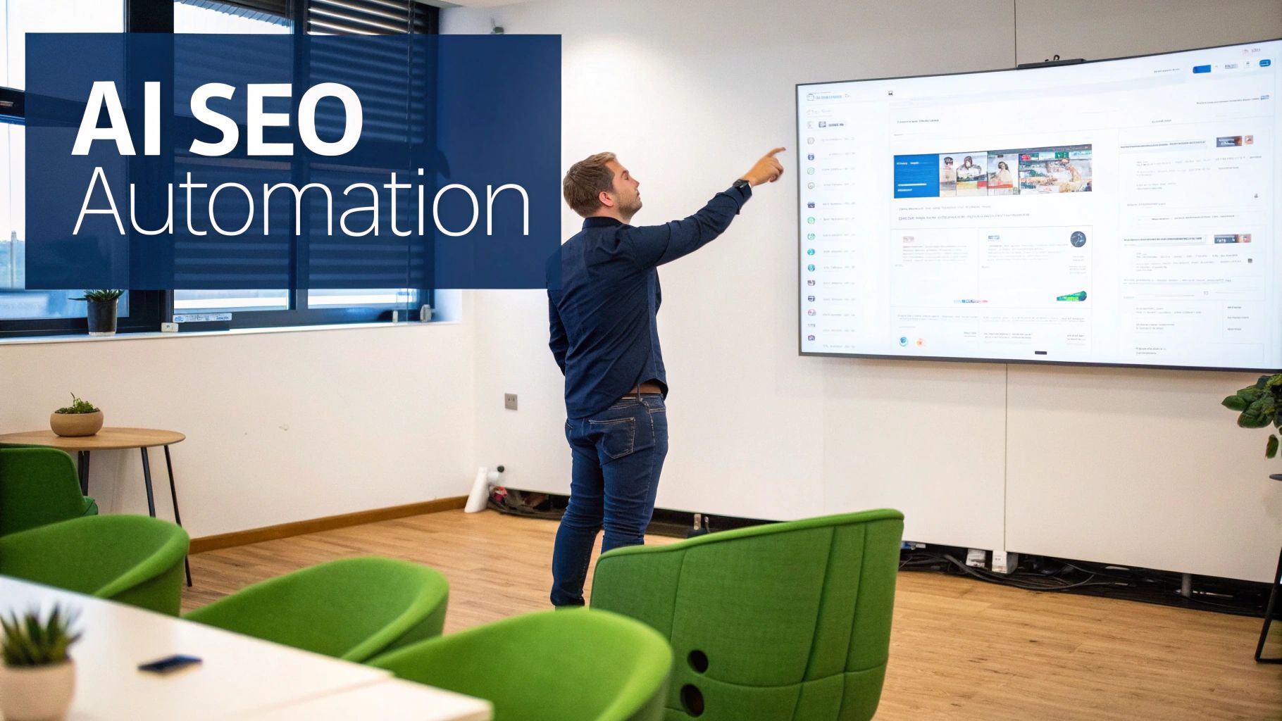 Two hands, one human and one robotic, working together on a digital interface displaying product data graphs and charts.