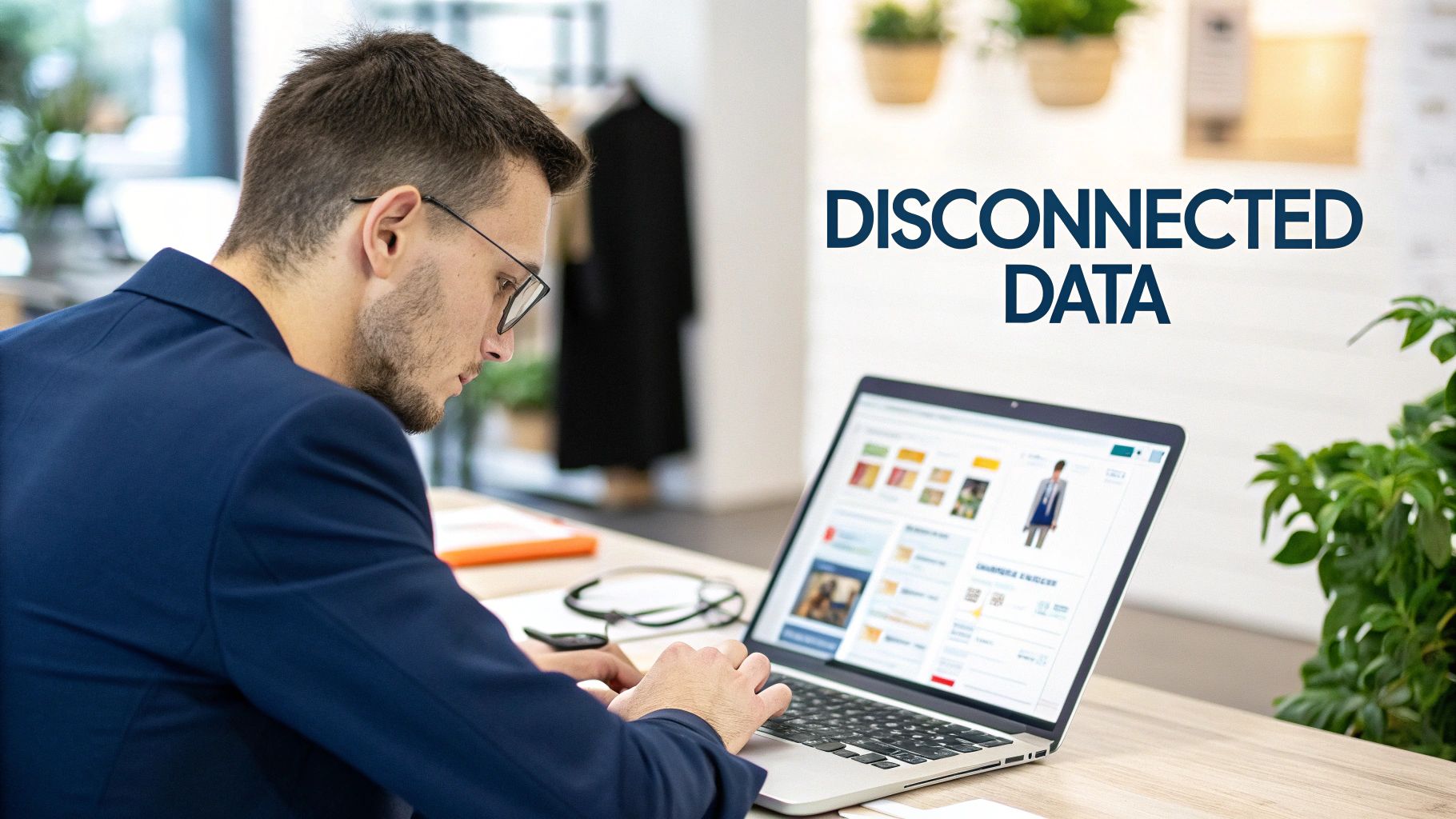 An abstract image showing disconnected data nodes on one side and organized, connected data nodes on the other, representing the alignment of supplier feeds with search performance.