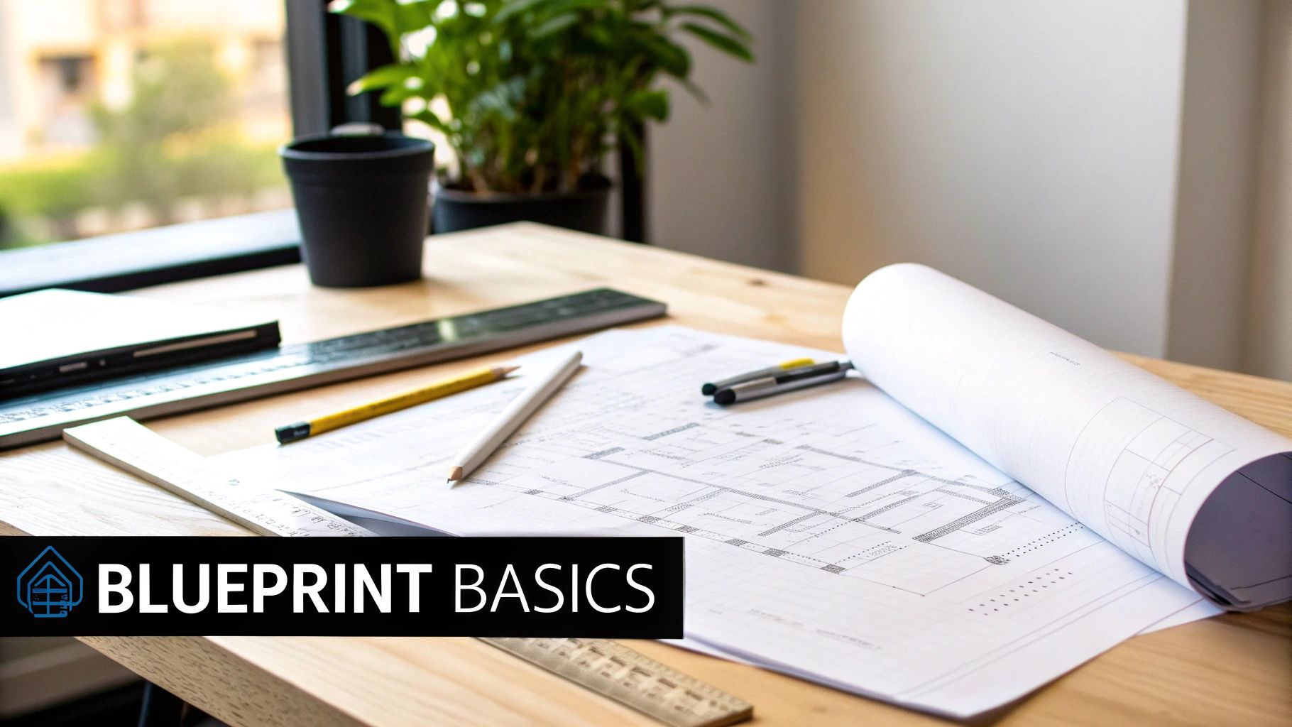 A close-up view of rolled-up architectural blueprints tied with a string, resting on a wooden surface.