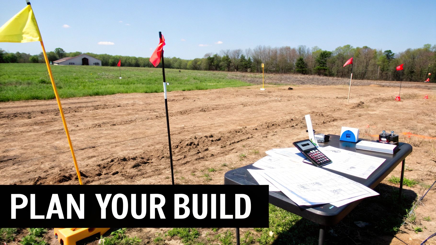 A scenic view of a newly cleared plot of land in Virginia, ready for home construction, with rolling hills in the background.
