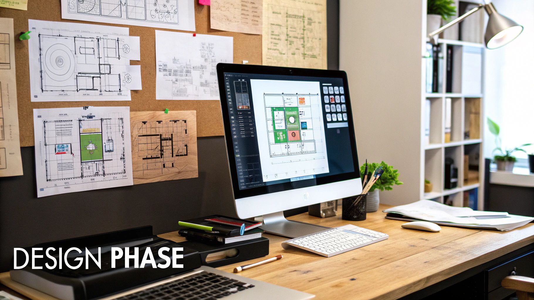 Design Phase Computer on Desk Architectural Drawings