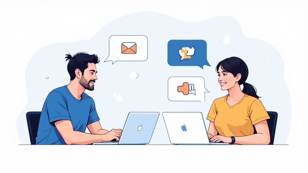 A remote team collaborating effectively on a project using various digital communication tools.