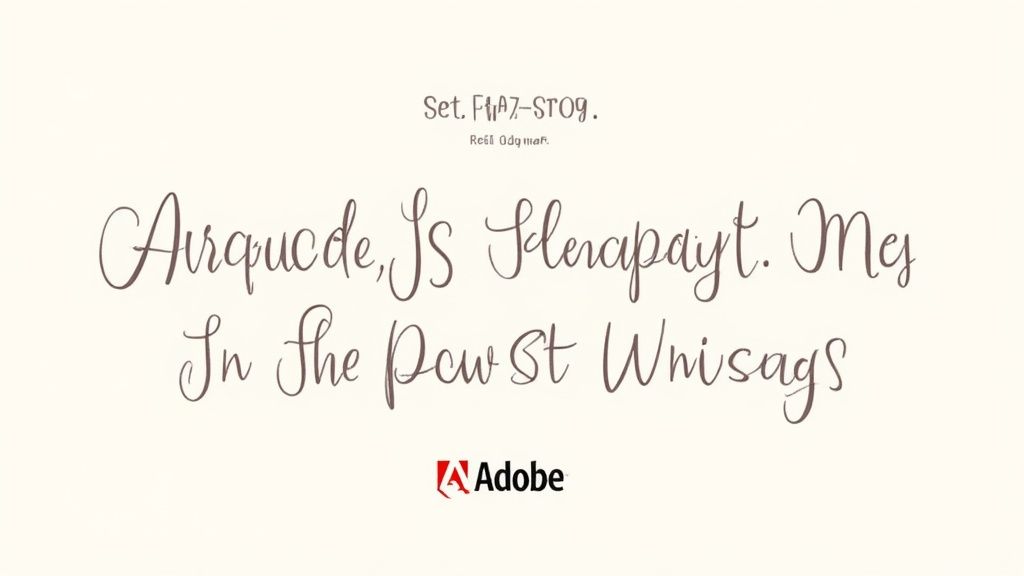 A designer browsing the Adobe Fonts library on a laptop to find the best fonts for flyers.